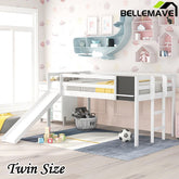 Bellemave® Twin Size Low Loft Bed with Slide, Ladder and Chalkboard - Bellemave